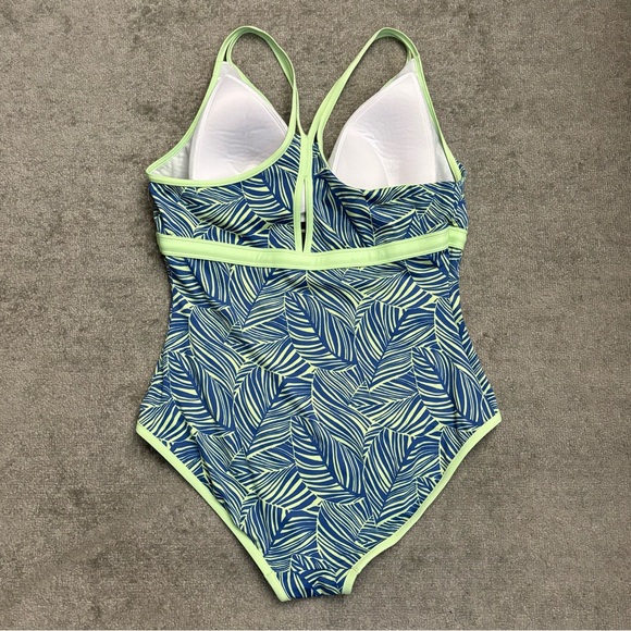 L.L. Bean One Piece Green Blue Print Tank Swimsuit Swimsuit UPF 50+ Women’s - Picture 3 of 6